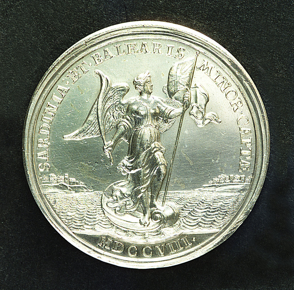 Detail of Medal commemorating the capture of Sardinia and Minorca, 1708; reverse by J. Croker