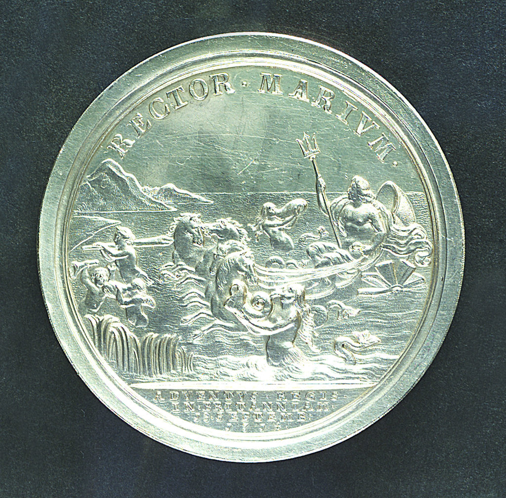 Detail of Medal commemorating the arrival of King George I in England, 1714 and dominion of the seas; reverse by J. Croker