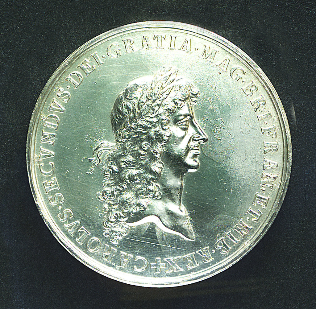 Detail of Naval reward medal commemorating the Battle of Lowestoft, 1665; obverse by J. Roettier