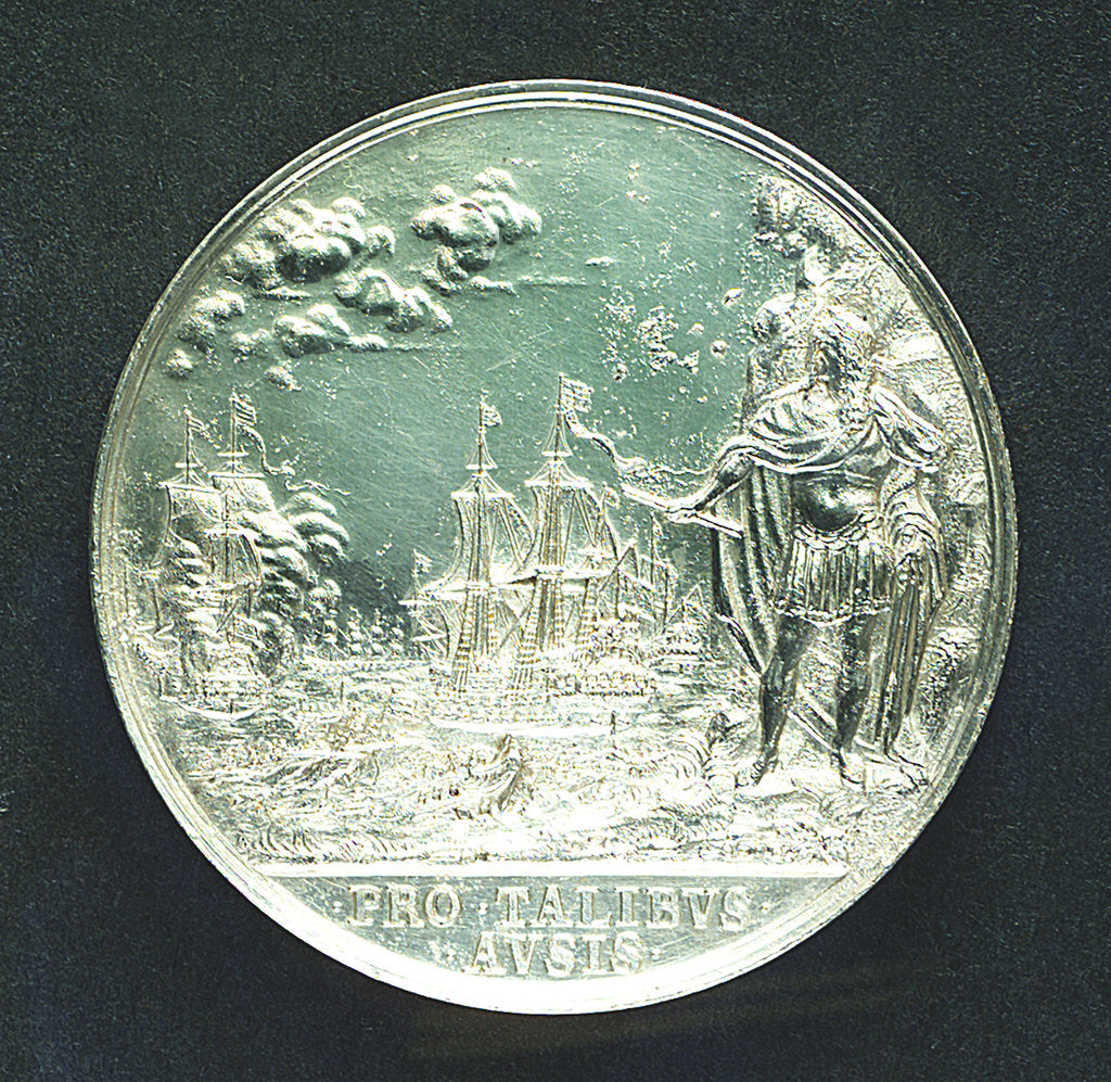 Detail of Naval reward medal commemorating the Battle of Lowestoft, 1665; reverse by J. Roettier
