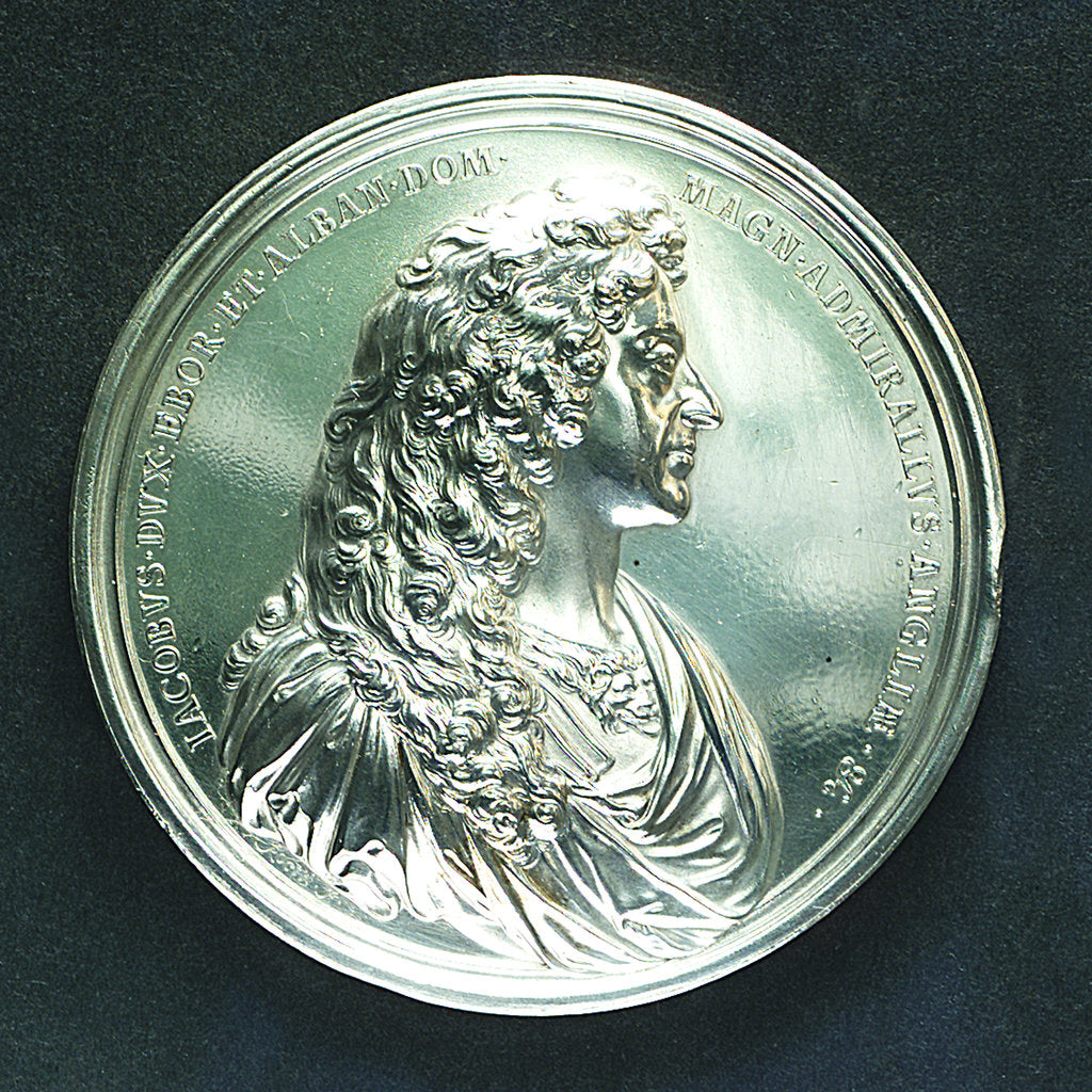 Detail of Medal commemorating the Battle of Lowestoft, 1665; obverse by J. Roettier