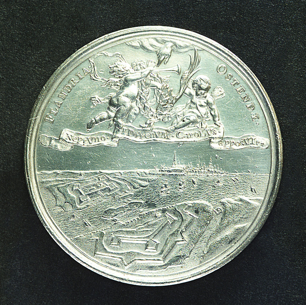 Detail of Medal commemorating the fortifications at Ostend; reverse by J. Roettier