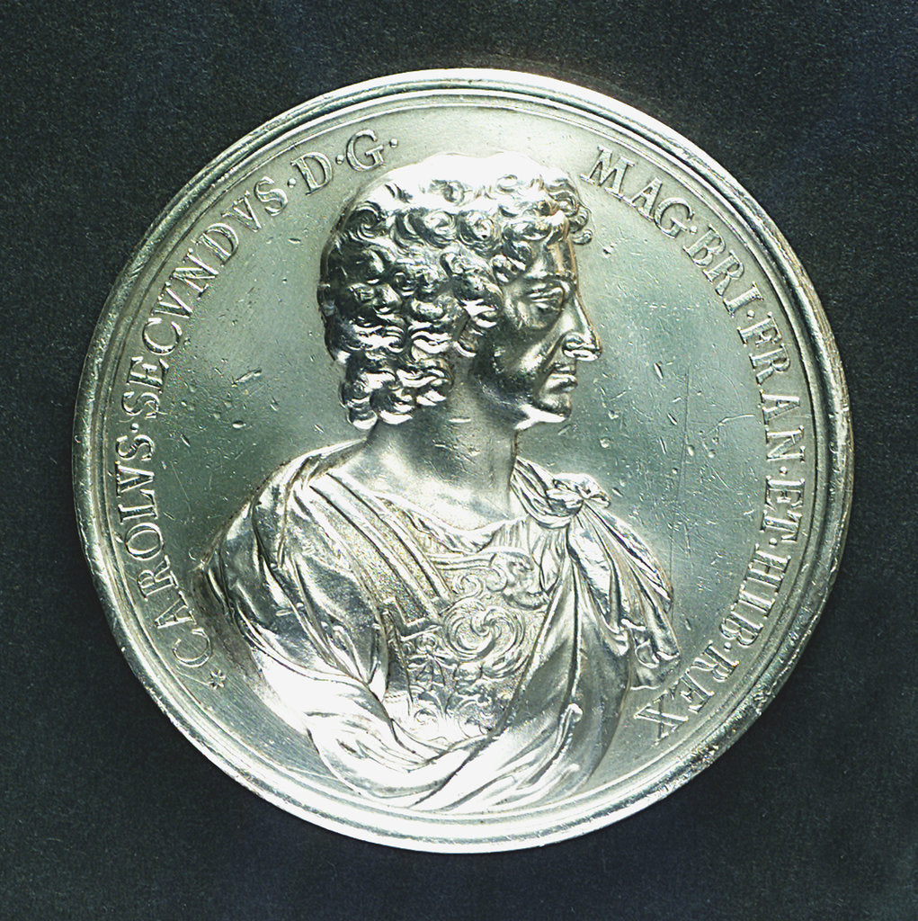 Detail of Medal commemorating Christ's Hospital; obverse by J. Roettier