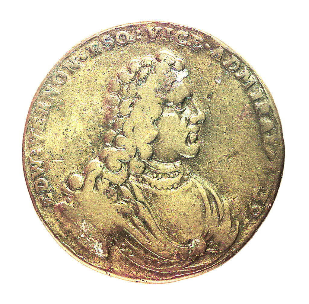 Detail of Medal commemorating Admiral Edward Vernon (1684-1757); obverse by unknown