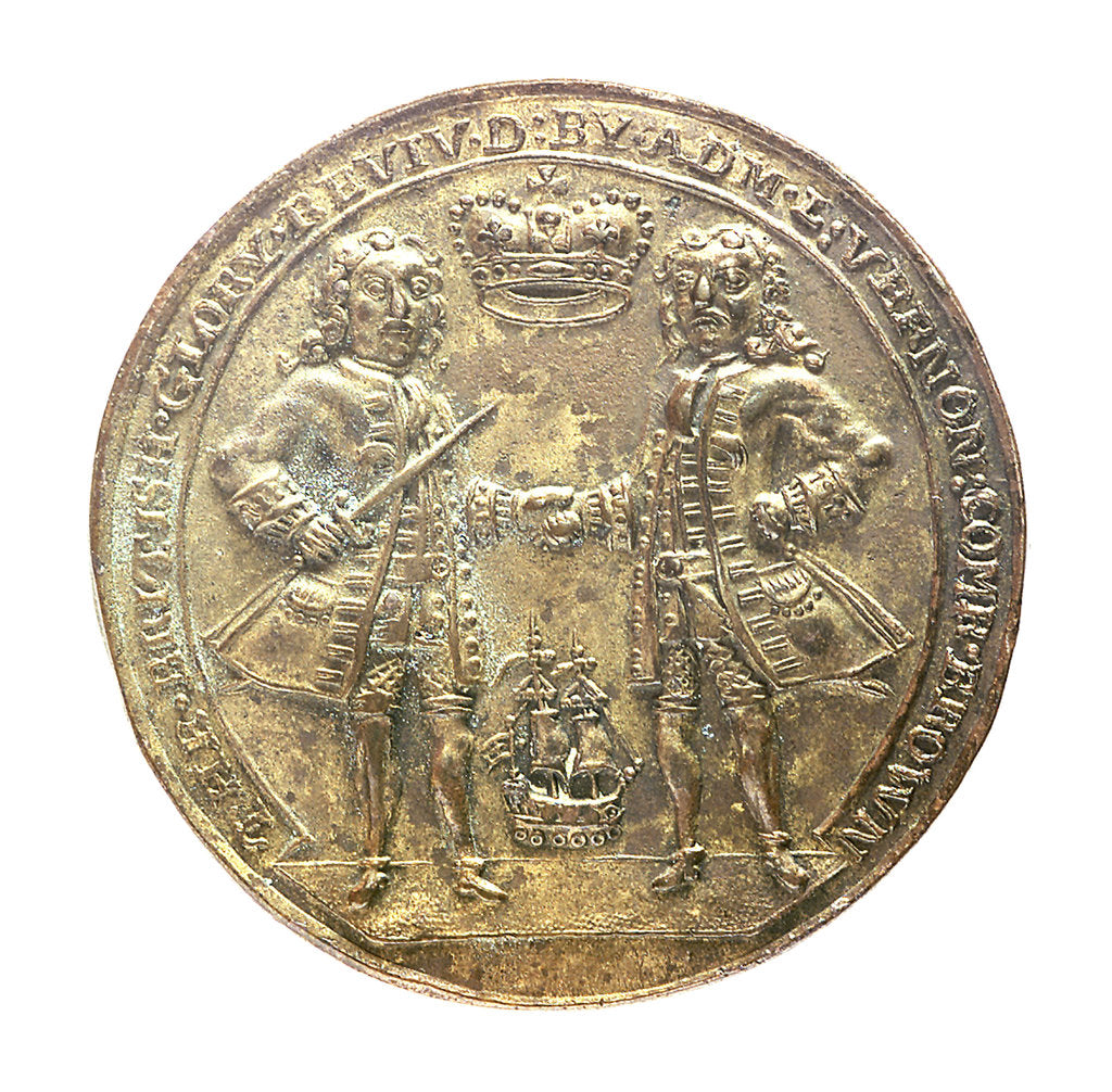 Detail of Medal commemorating Admiral Edward Vernon (1684-1757) and Sir Robert Walpole (1676-1745); obverse by unknown