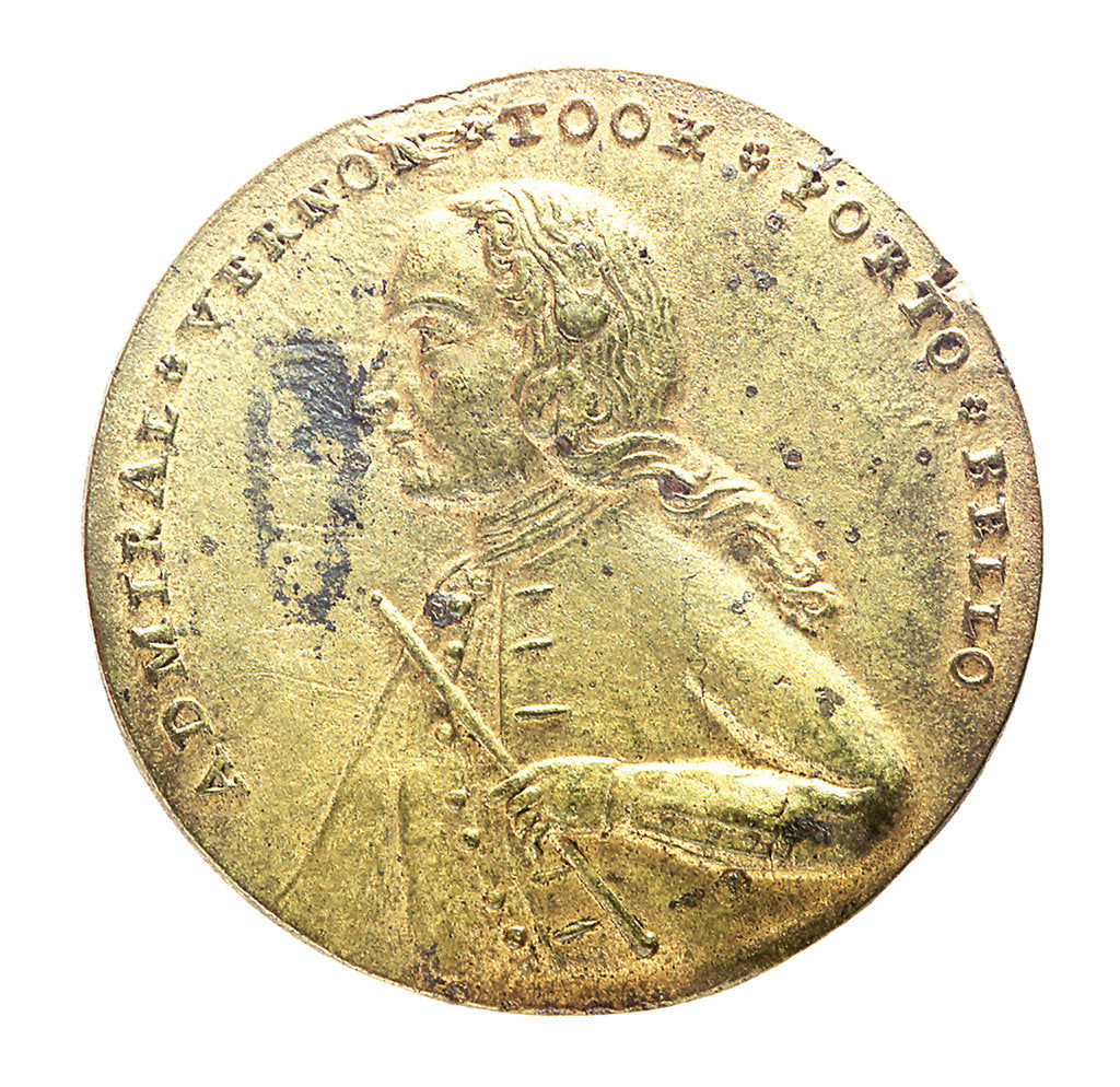 Detail of Medal commemorating Admiral Edward Vernon (1684-1757) and the capture of Porto Bello, 1739; obverse by unknown