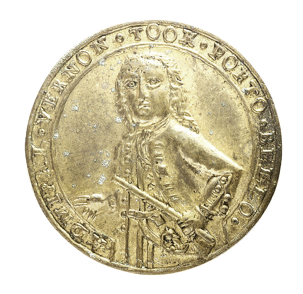Detail of Medal commemorating Admiral Edward Vernon (1684-1757) and the capture of Porto Bello, 1739; obverse by unknown