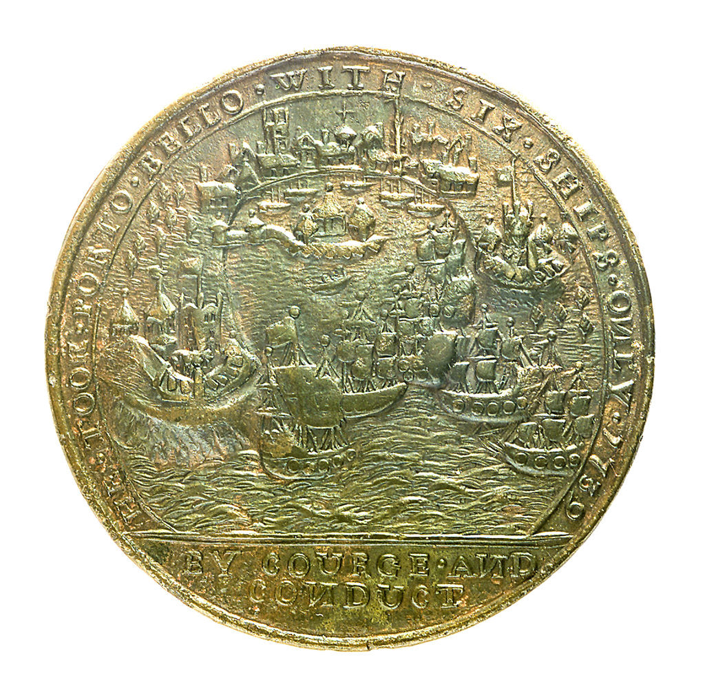 Detail of Medal commemorating Admiral Edward Vernon (1684-1757) and the capture of Porto Bello, 1739; reverse by unknown