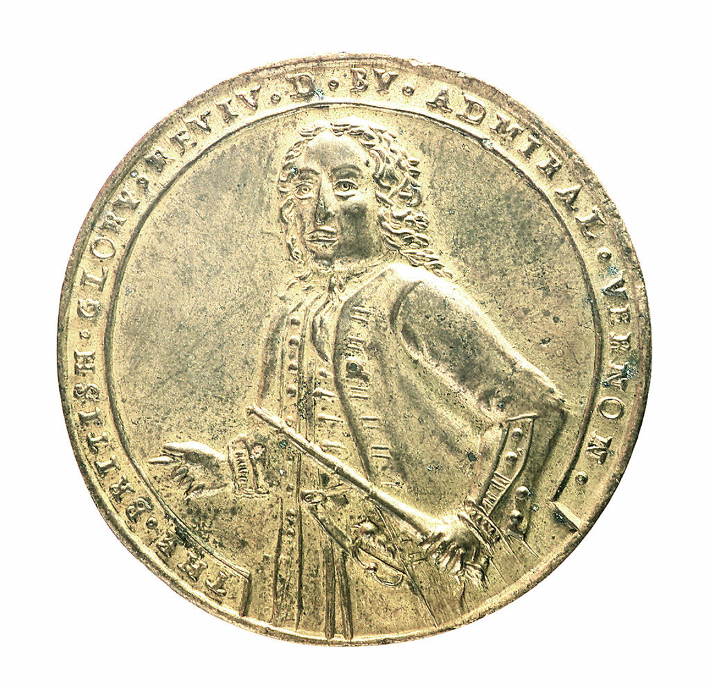 Detail of Medal commemorating Admiral Edward Vernon (1684-1757) and the capture of Porto Bello, 1739; obverse by unknown
