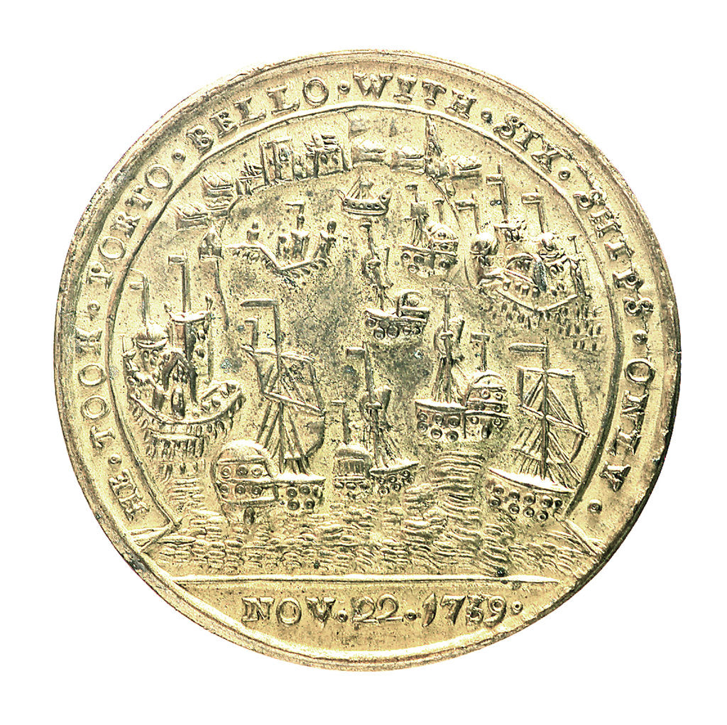 Detail of Medal commemorating Admiral Edward Vernon (1684-1757) and the capture of Porto Bello, 1739; reverse by unknown