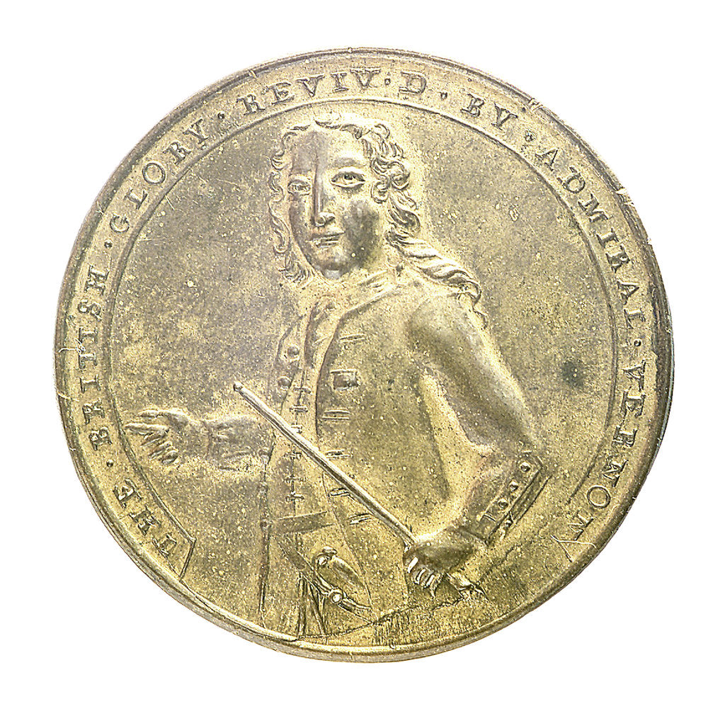 Detail of Medal commemorating Admiral Edward Vernon (1684-1757) and the capture of Porto Bello, 1739; obverse by unknown