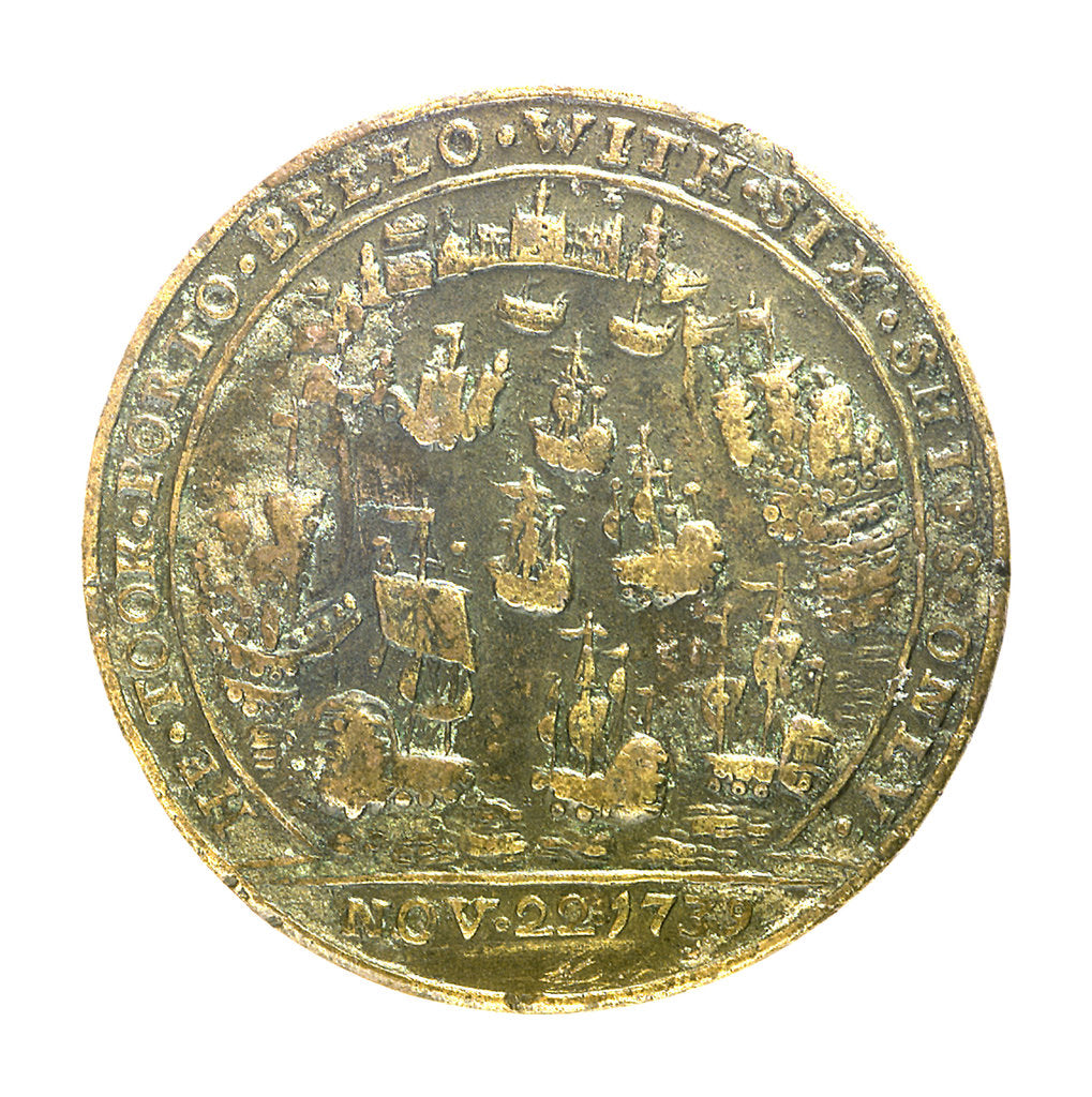 Detail of Medal commemorating Admiral Edward Vernon (1684-1757) and the capture of Porto Bello, 1739; reverse by unknown