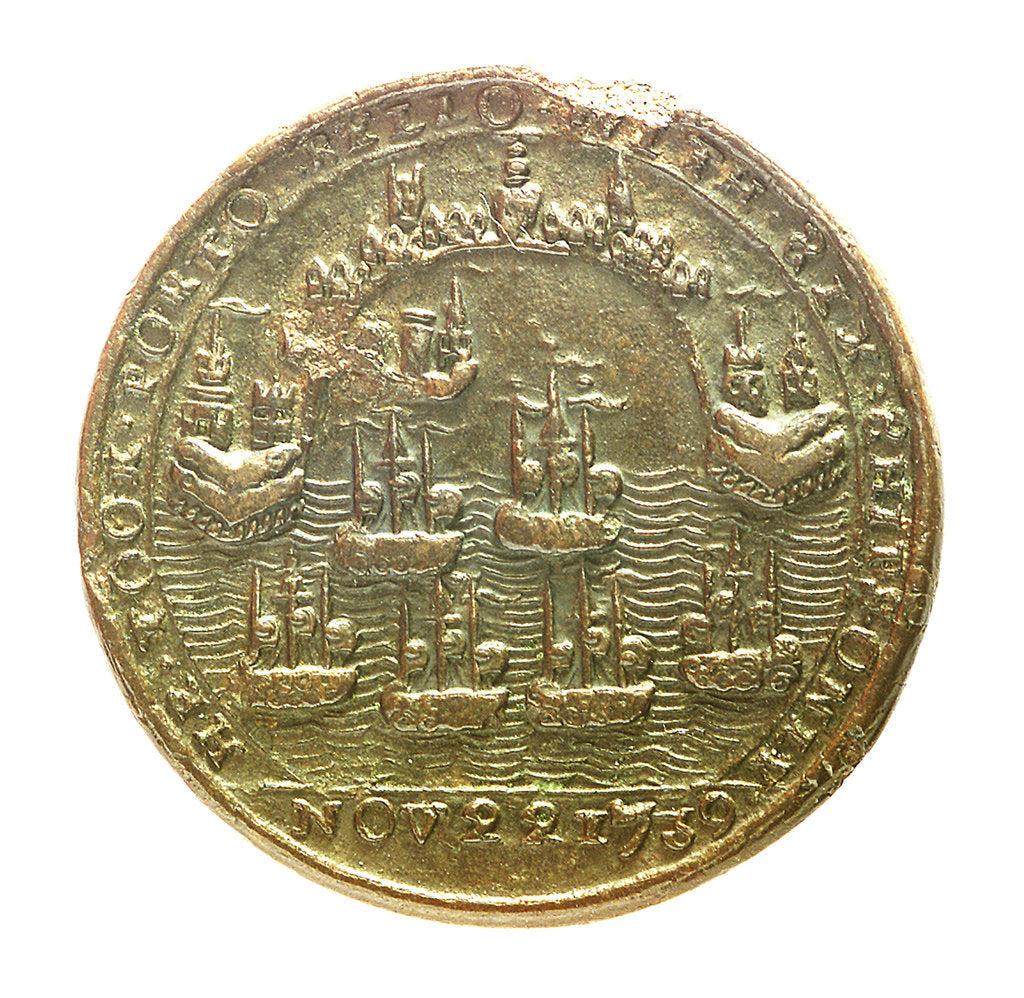 Detail of Medal commemorating Admiral Edward Vernon (1684-1757) and the capture of Porto Bello, 1739; reverse by unknown