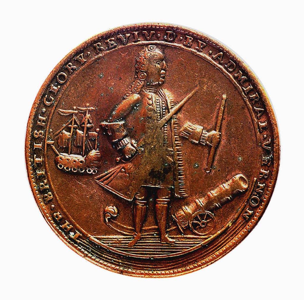 Detail of Medal commemorating Admiral Edward Vernon (1684-1757) and the capture of Porto Bello, 1739; obverse by unknown
