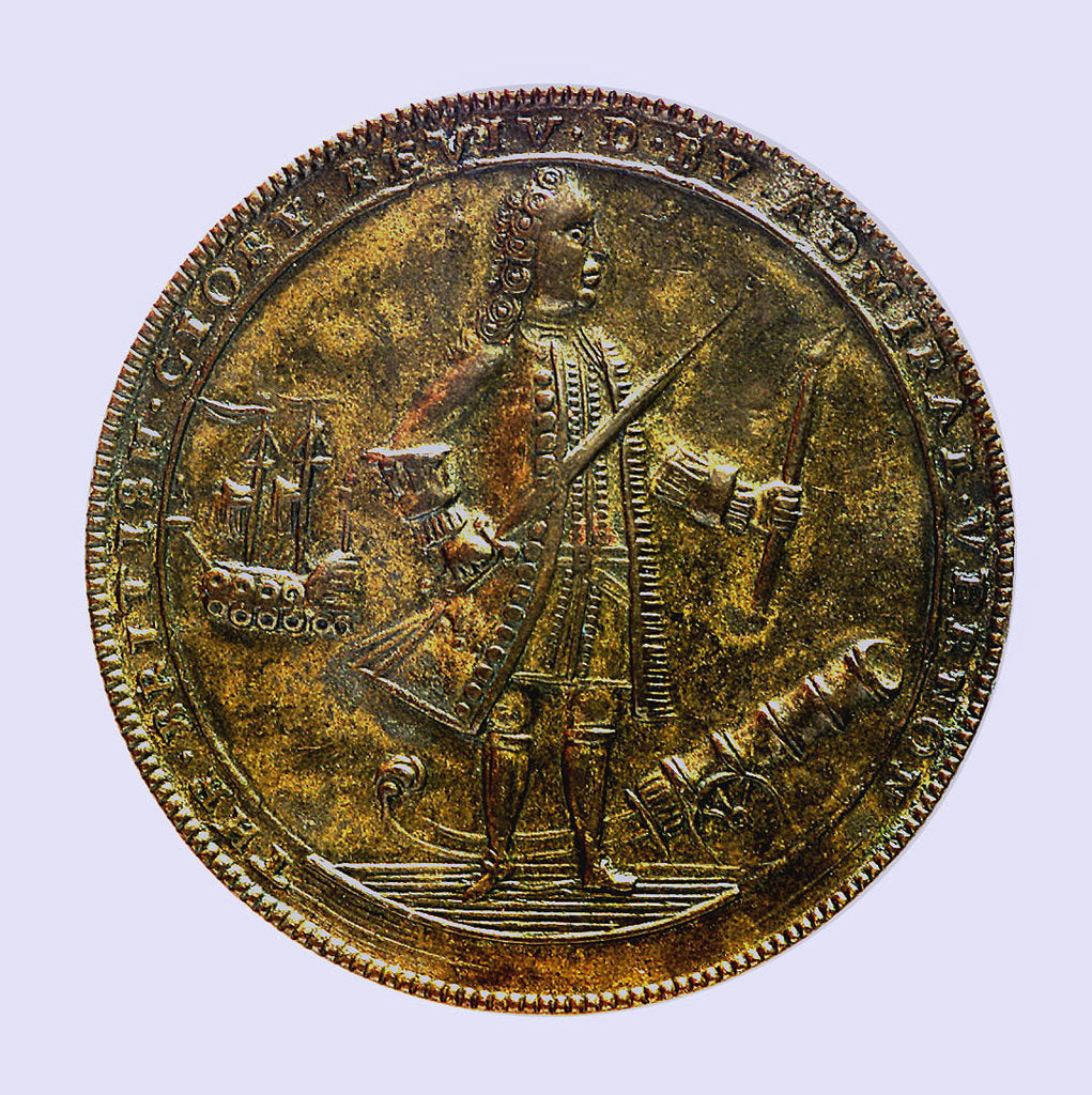 Detail of Medal commemorating Admiral Edward Vernon (1684-1757) and the capture of Porto Bello, 1739; obverse by unknown