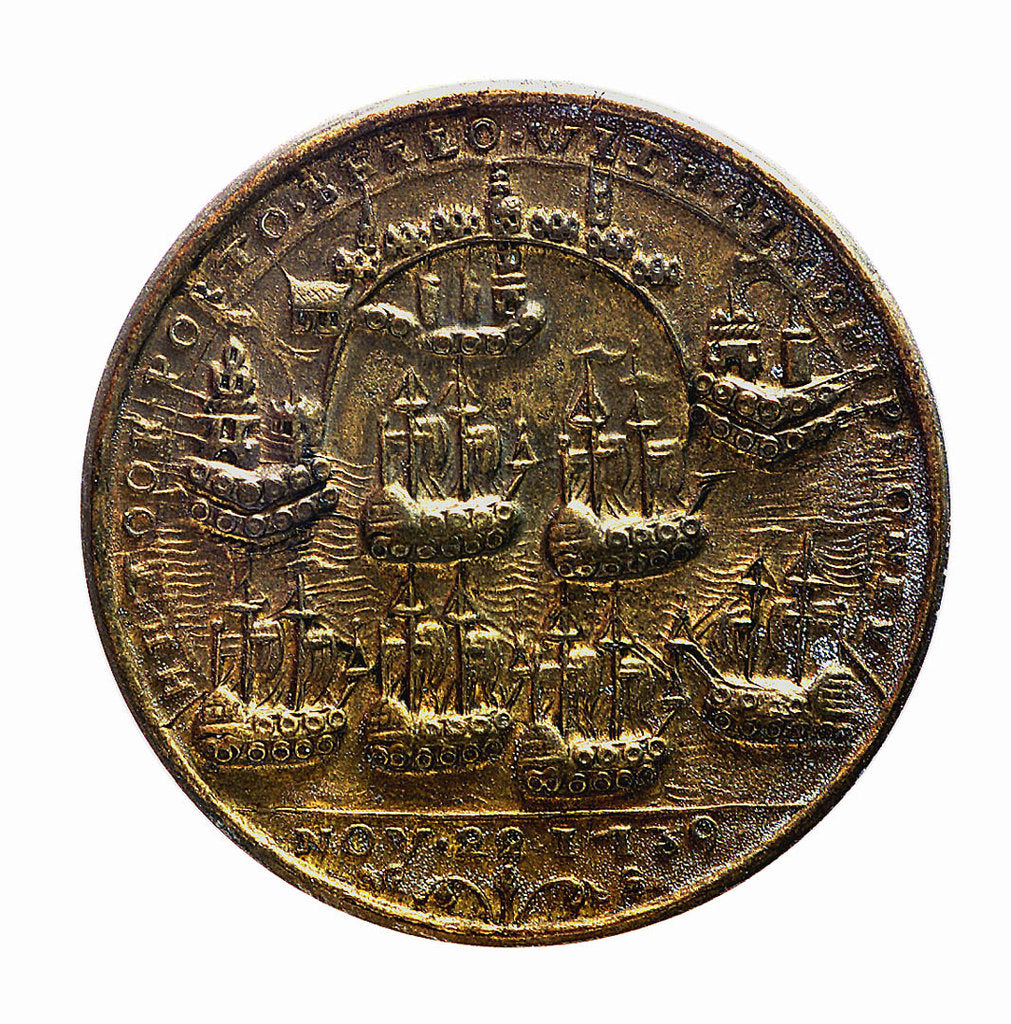Detail of Medal commemorating Admiral Edward Vernon (1684-1757) and the capture of Porto Bello, 1739; reverse by unknown
