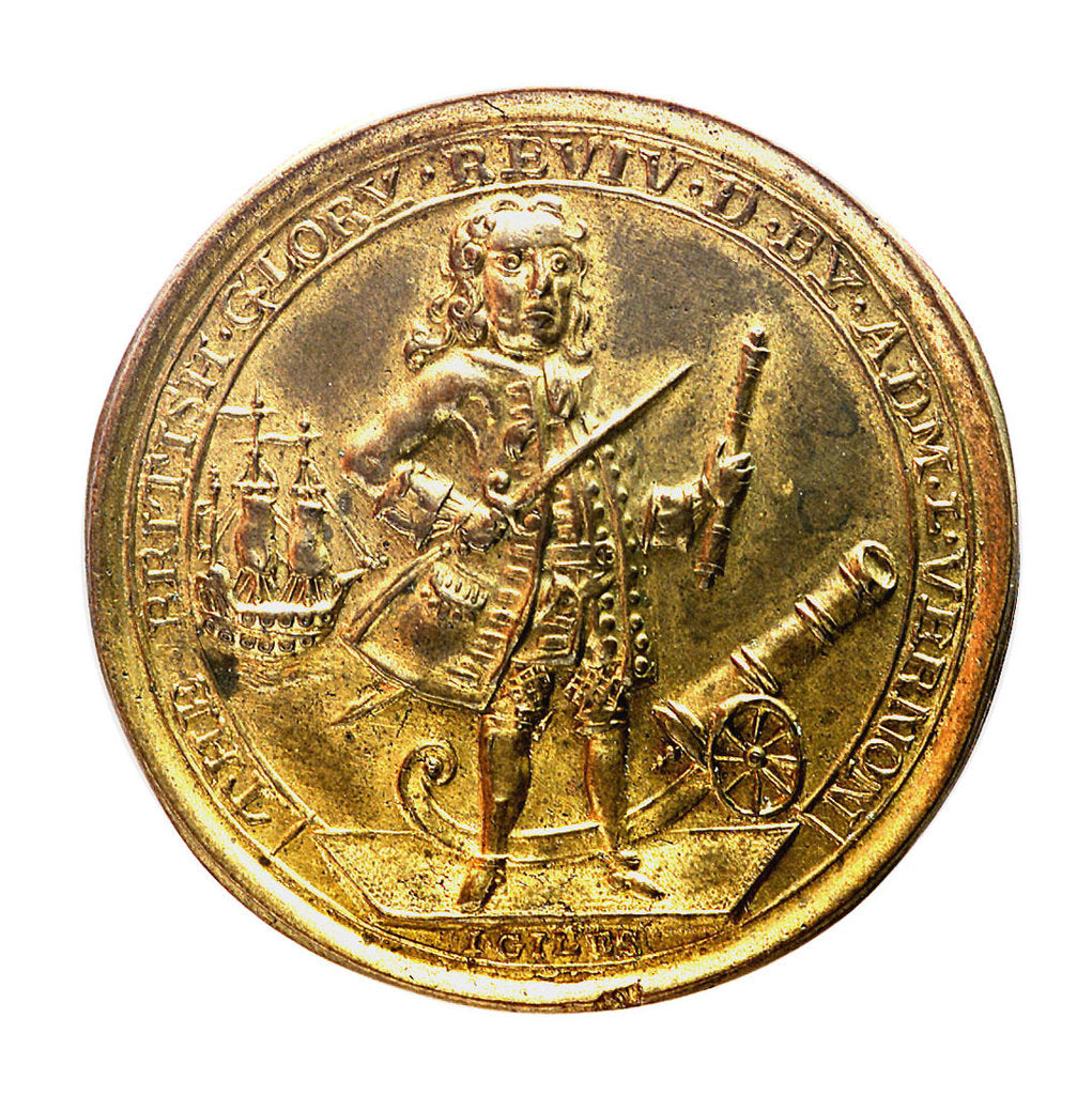 Detail of Medal commemorating Admiral Edward Vernon (1684-1757) and the capture of Porto Bello, 1739; obverse by I. Giles