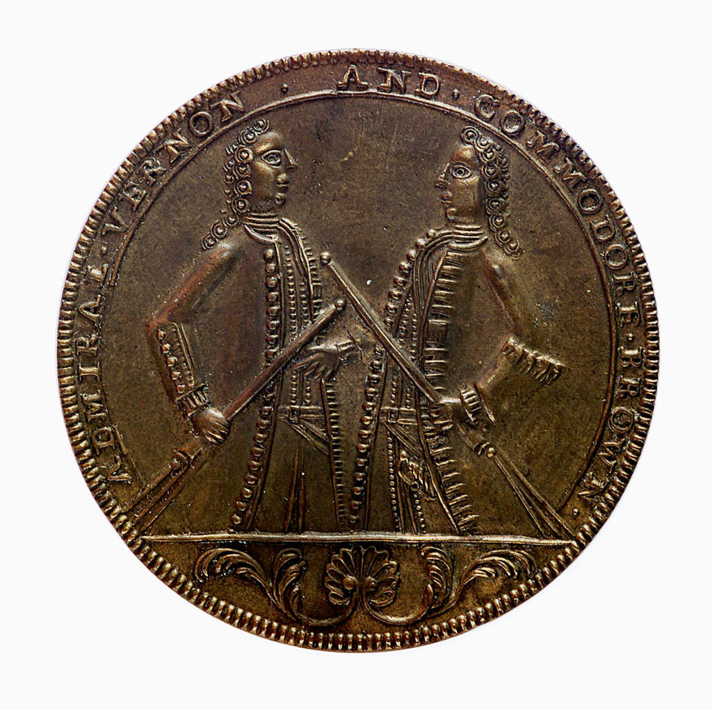 Detail of Medal commemorating Admiral Edward Vernon (1684-1757) and the capture of Porto Bello, 1739; obverse by unknown