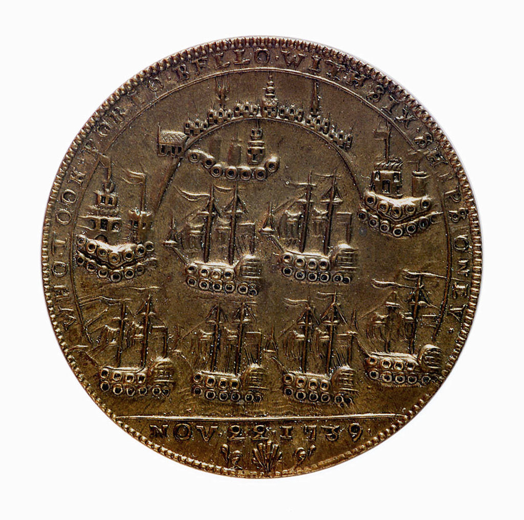 Detail of Medal commemorating Admiral Edward Vernon (1684-1757) and the capture of Porto Bello, 1739; reverse by unknown