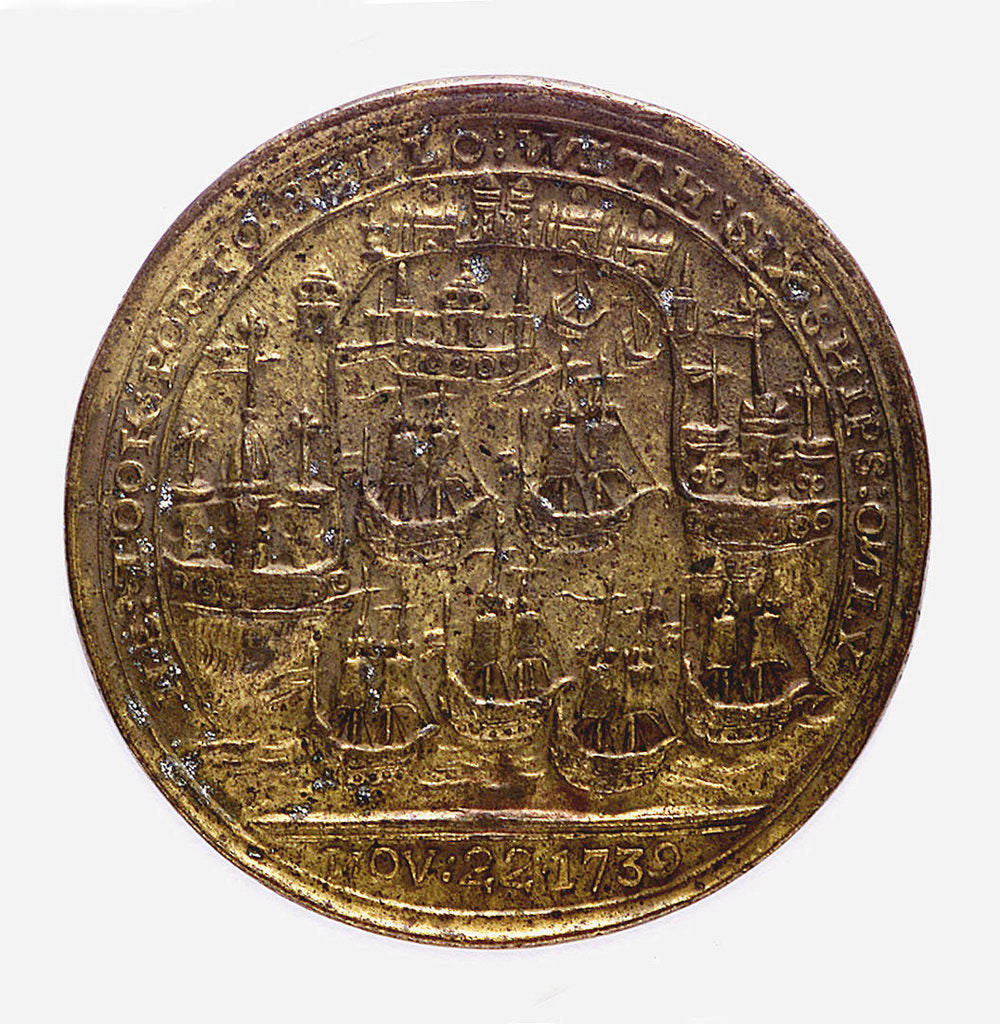 Detail of Medal commemorating Admiral Edward Vernon (1684-1757) and the capture of Porto Bello, 1739; reverse by unknown