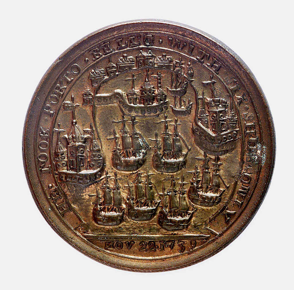 Detail of Medal commemorating Admiral Edward Vernon (1684-1757) and the capture of Porto Bello, 1739; reverse by unknown