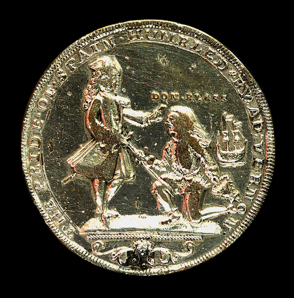 Detail of Medal commemorating Admiral Edward Vernon (1684-1757) and the capture of Porto Bello, 1739; obverse by unknown
