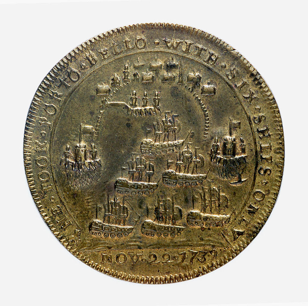 Detail of Medal commemorating Admiral Edward Vernon (1684-1757) and the capture of Porto Bello, 1739; reverse by unknown