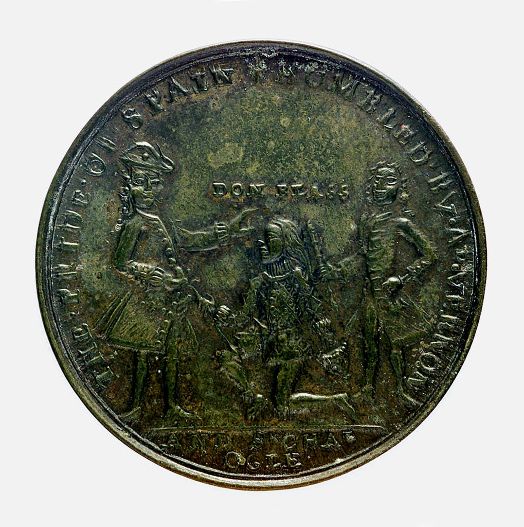 Detail of Medal commemorating Vernon's attack on Cartagena, 1741; obverse by unknown
