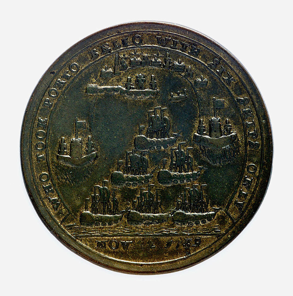 Detail of Medal commemorating Admiral Edward Vernon (1684-1757) and the capture of Porto Bello, 1739; reverse by G. Bradbury