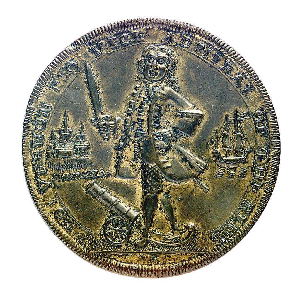 Detail of Medal commemorating Vernon's capture of Porto Bello, 1739 and proposed attack on Havana 1741; obverse by unknown