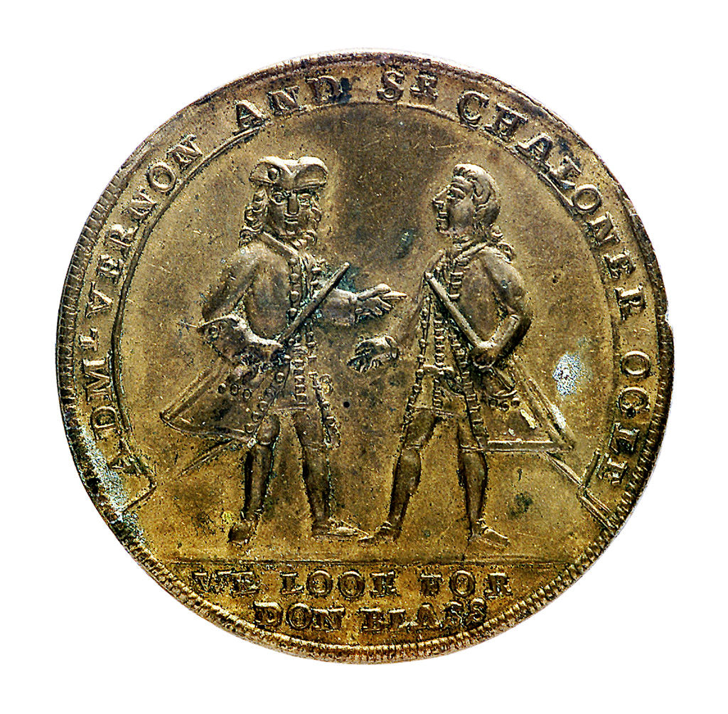 Detail of Medal commemorating Admiral Edward Vernon (1684-1757) and Admiral Sir Chaloner Ogle (1681?-1750), the attack on Cartagena, 1741; obverse by unknown