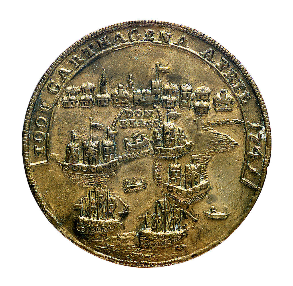 Detail of Medal commemorating Admiral Edward Vernon (1684-1757) and Admiral Sir Chaloner Ogle (1681?-1750), the attack on Cartagena, 1741; reverse by unknown