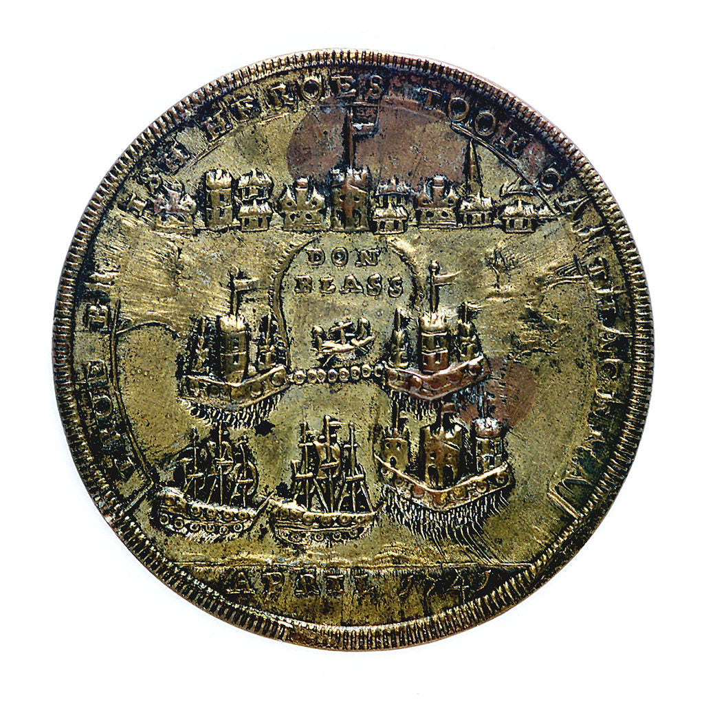 Detail of Medal commemorating Admiral Edward Vernon (1684-1757) and Admiral Sir Chaloner Ogle (1681?-1750), the attack on Cartagena, 1741; reverse by unknown