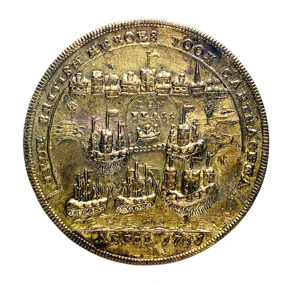 Detail of Medal commemorating Admiral Edward Vernon (1684-1757) and Admiral Sir Chaloner Ogle (1681?-1750), the attack on Cartagena, 1741; reverse by unknown