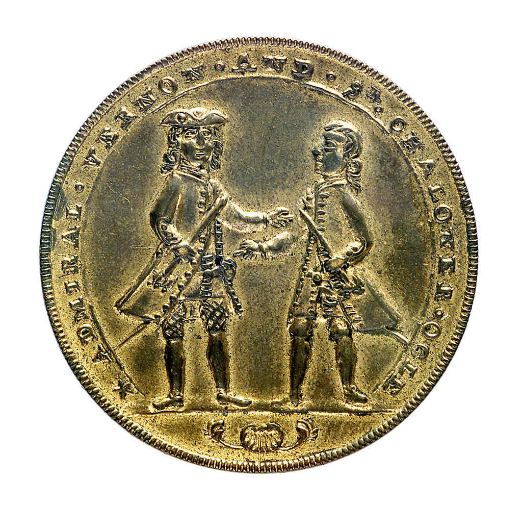 Detail of Medal commemorating Admiral Edward Vernon (1684-1757) and Admiral Edward Vernon (1684-1757), the attack on  Cartagena, 1741; obverse by unknown