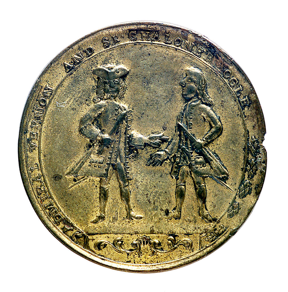 Detail of Medal commemorating Admiral Edward Vernon (1684-1757) and Admiral Edward Vernon (1684-1757), the attack on Cartagena, 1741; obverse by unknown