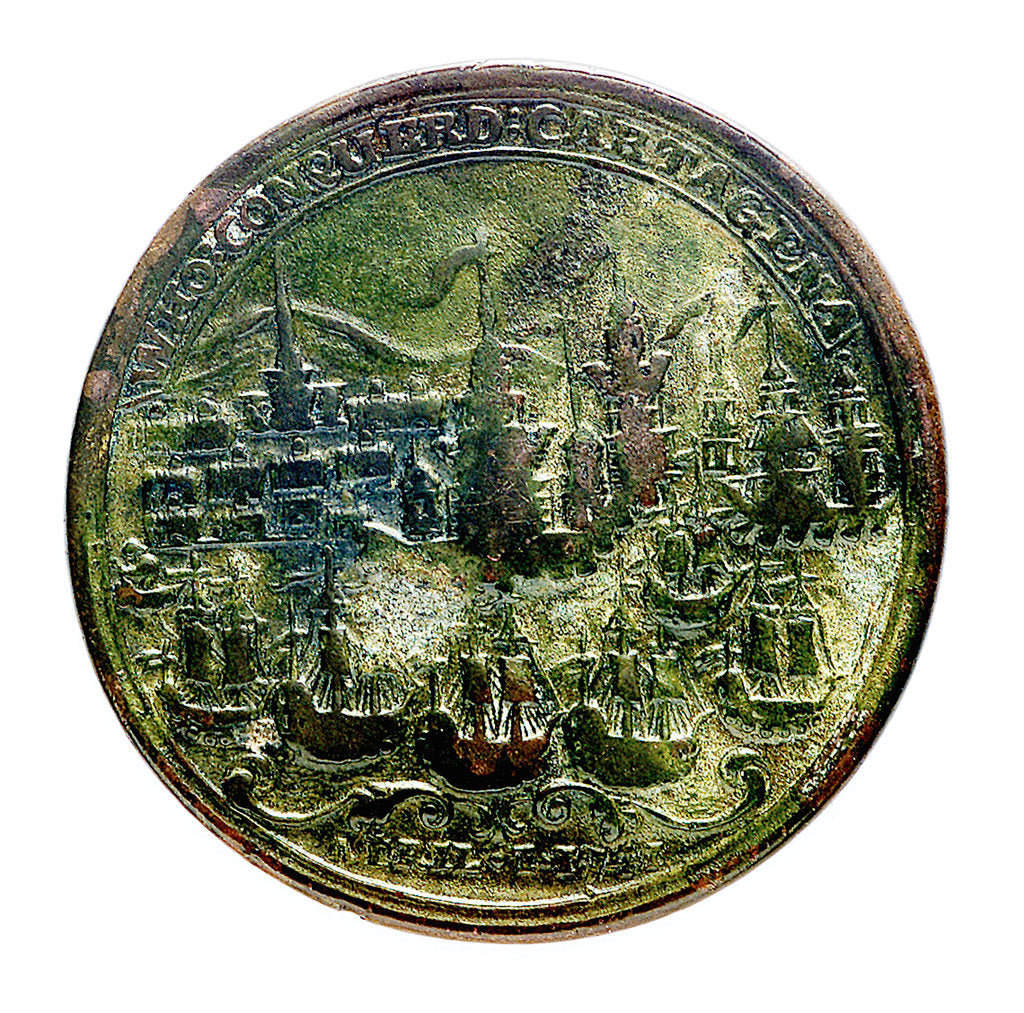 Detail of Medal commemorating Admiral Edward Vernon (1684-1757), Admiral Sir Chaloner Ogle (1681?-1750) and General Thomas Wentworth, the attack on Cartagena, 1741; reverse by I. Giles