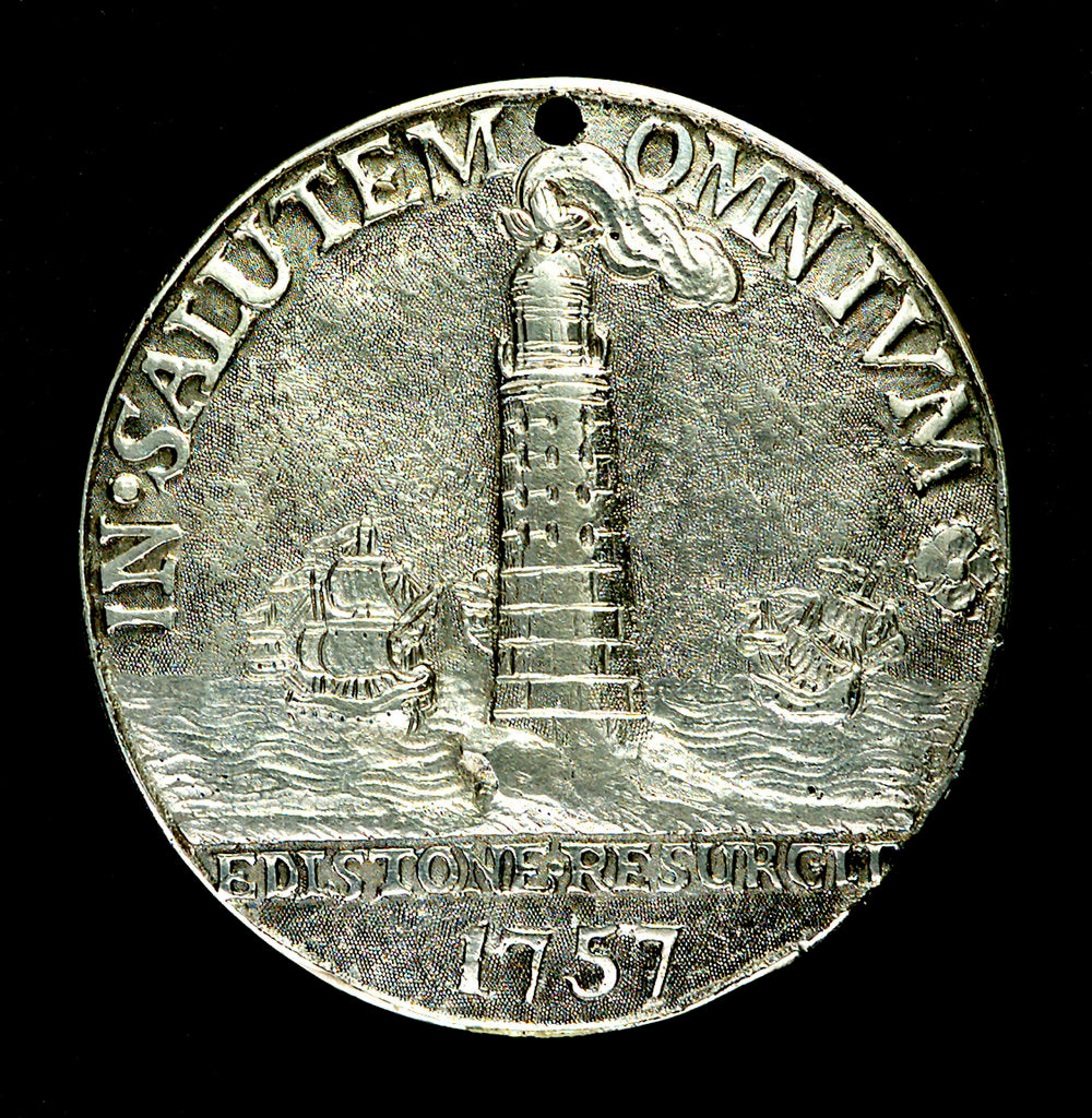 Detail of Badge commemorating the rebuilding of the Eddystone Lighthouse; obverse by unknown