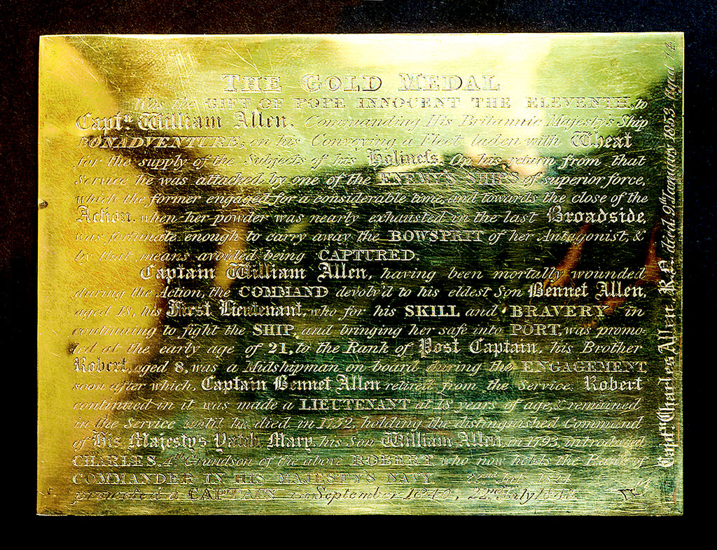 Detail of Papal reward medal commemorating Pope Innocent XI; gilt plaque by Hameranus