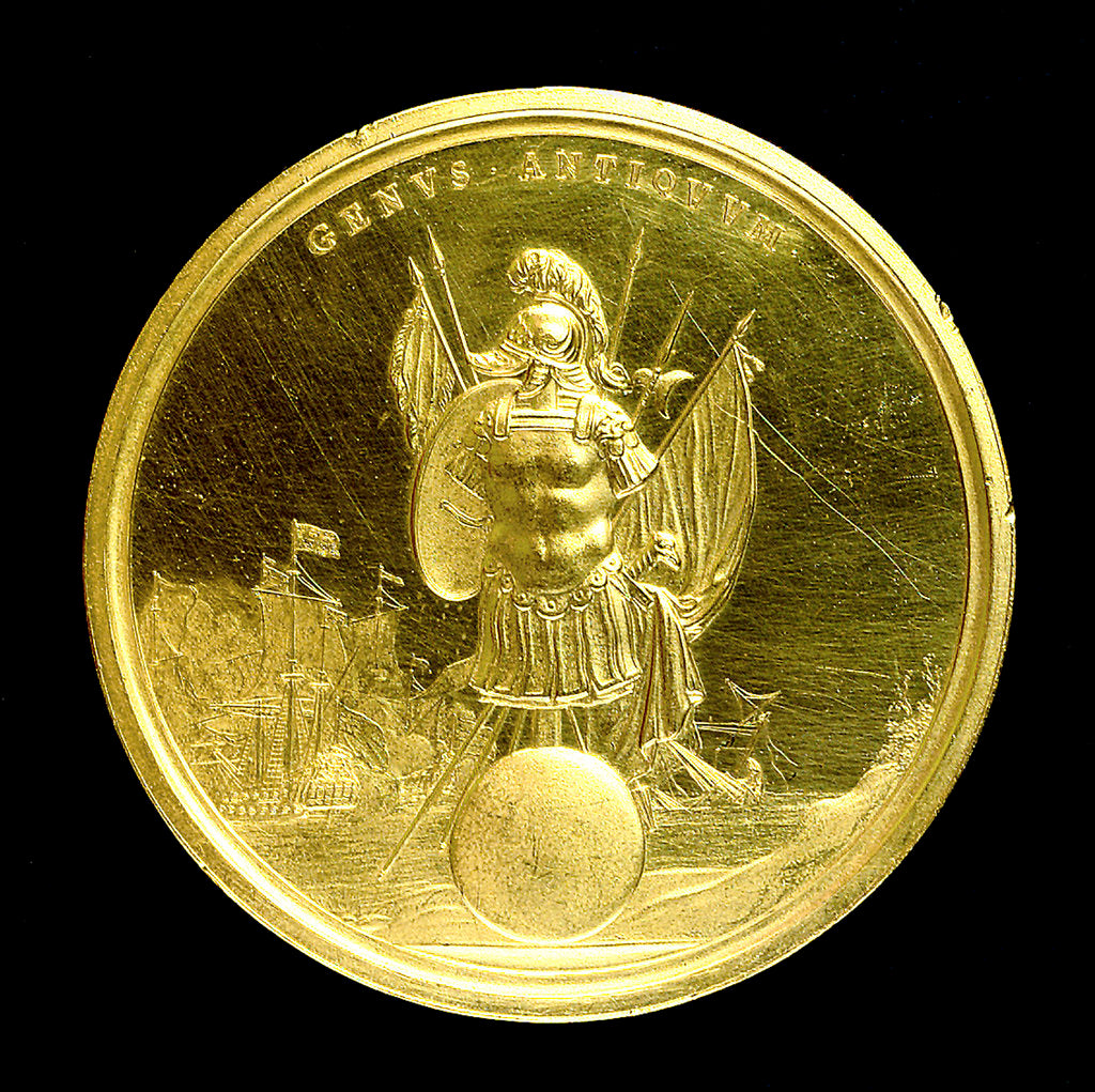 Detail of Naval reward medal; reverse by J. Roettier