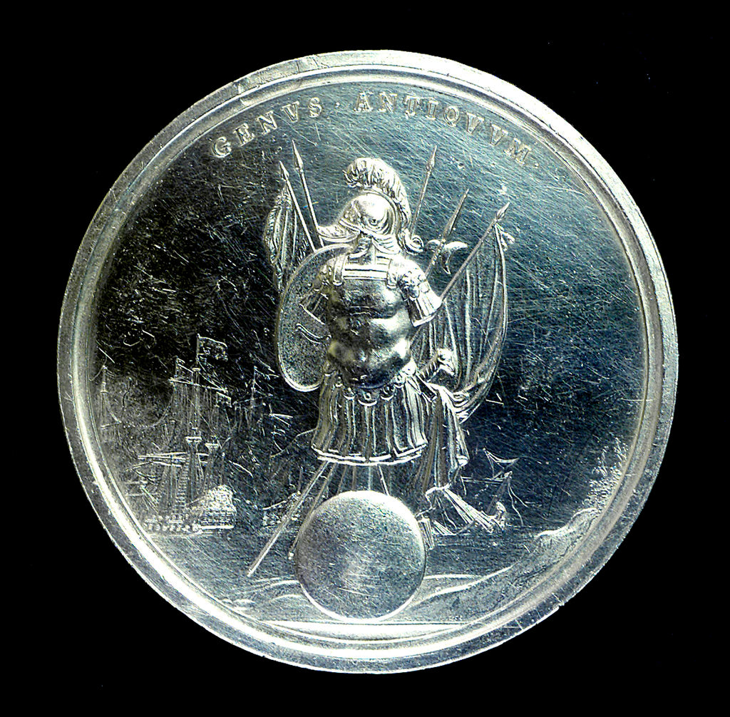 Detail of Naval reward medal; reverse by J. Roettier