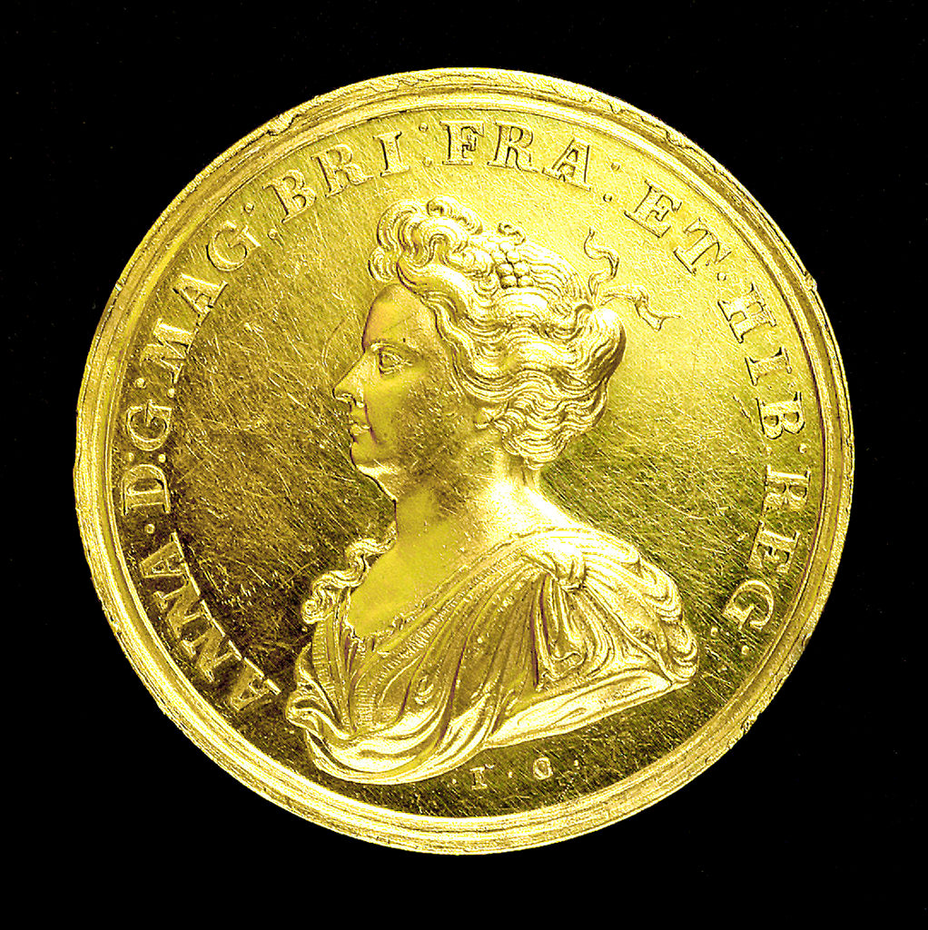 Detail of Medal commemorating the capture of Gibraltar and action off Malaga, 1704; obverse by John Croker