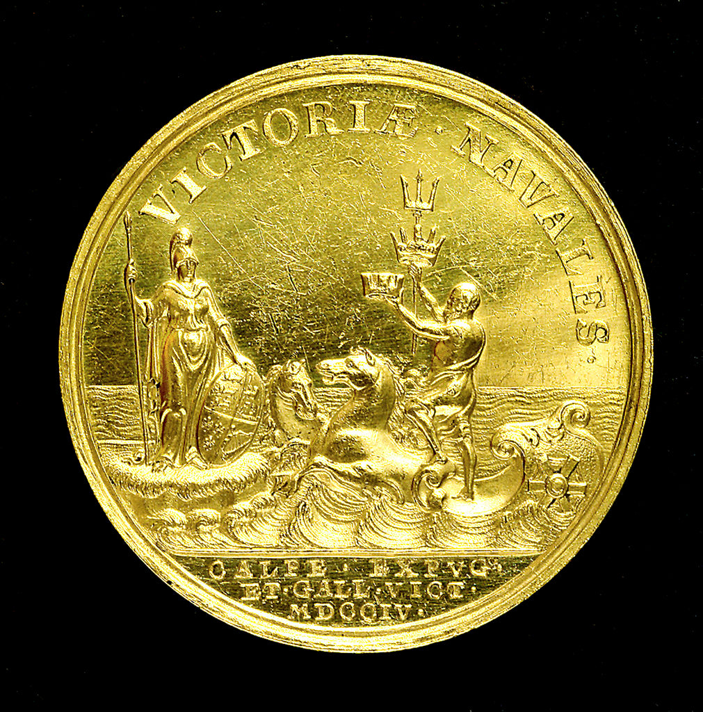 Detail of Medal commemorating the capture of Gibraltar and action off Malaga, 1704; reverse by John Croker