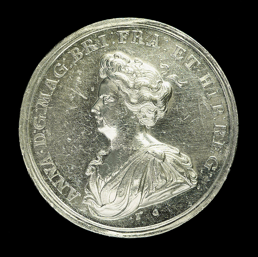 Detail of Medal commemorating the capture of Gibraltar and action off Malaga, 1704; obverse by John Croker