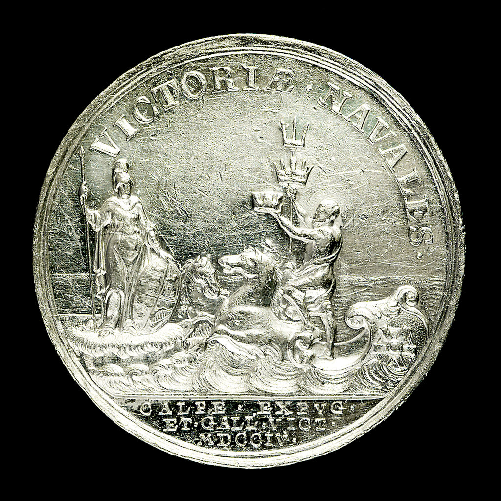 Detail of Medal commemorating the capture of Gibraltar and action off Malaga, 1704; reverse by John Croker
