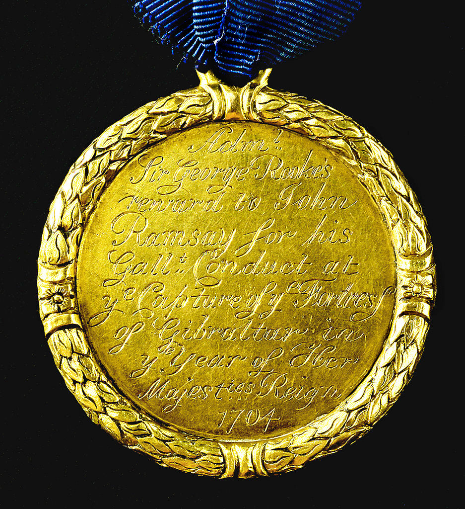 Detail of Medal commemorating the capture of Gibraltar, 1704; reverse by J. Croker