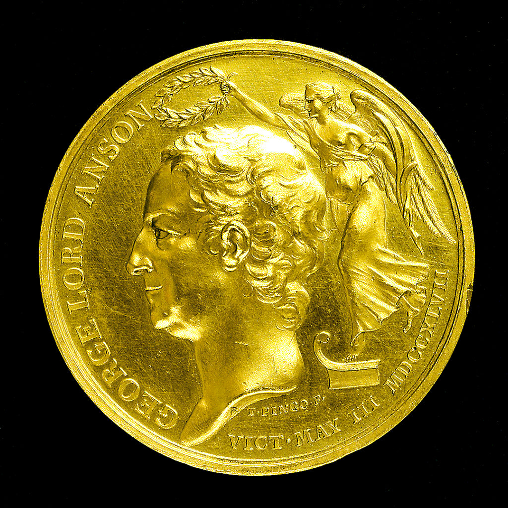 Detail of Medal commemorating the Battle of Cape Finisterre, 1747 and Admiral Lord Anson's voyage, 1740-4; obverse by Thomas Pingo