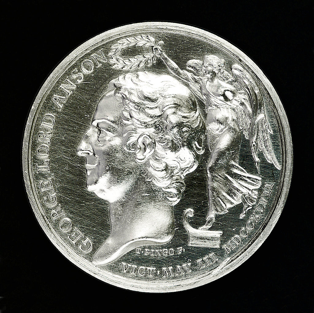 Detail of Medal commemorating the Battle of Cape Finisterre and Admiral Lord Anson's voyage, 1740-4; obverse by Thomas Pingo