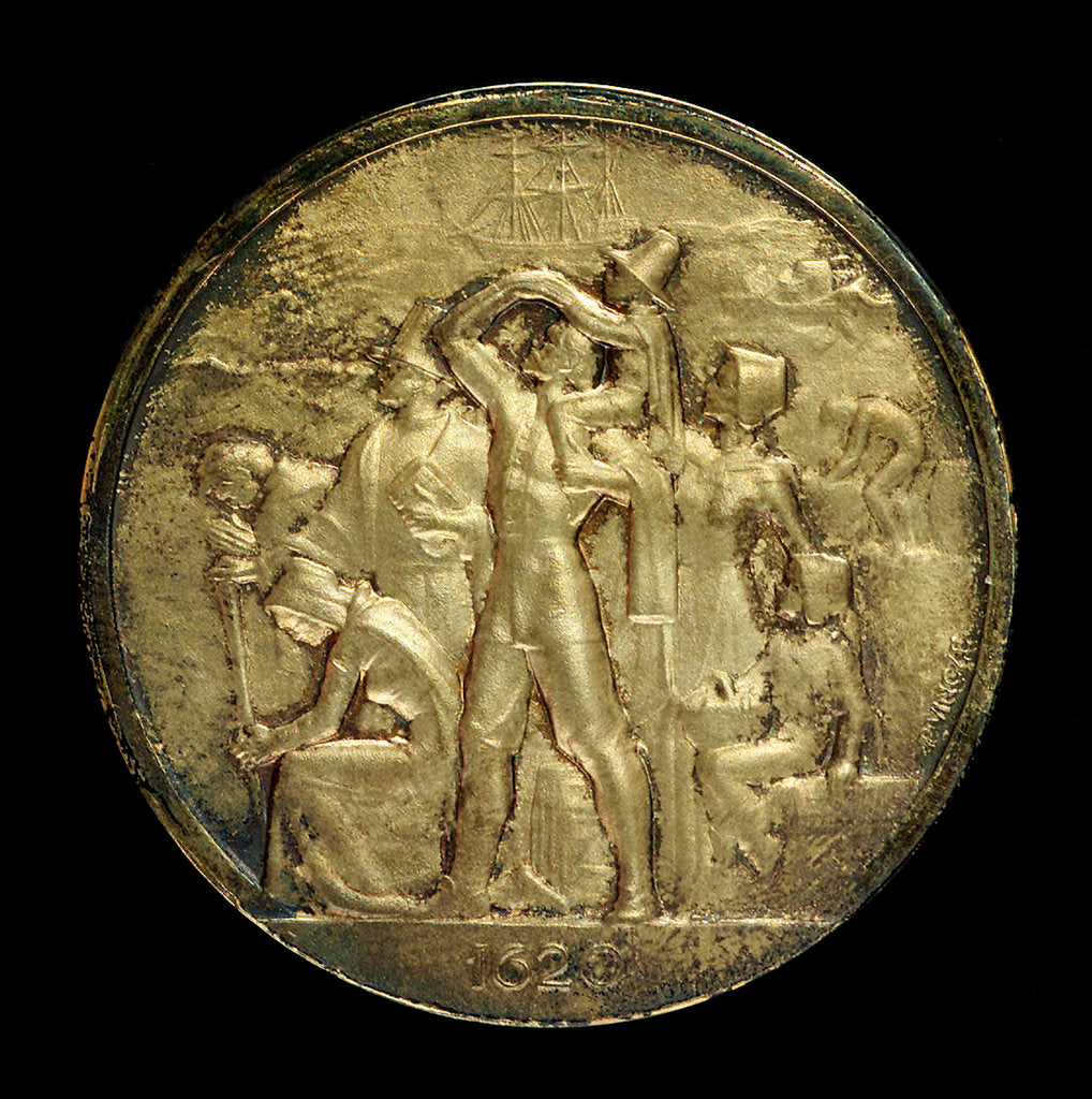 Detail of Medal commemorating the 350th anniversary of the sailing of the 'Mayflower', 1620-1970; obverse by Paul Vincze