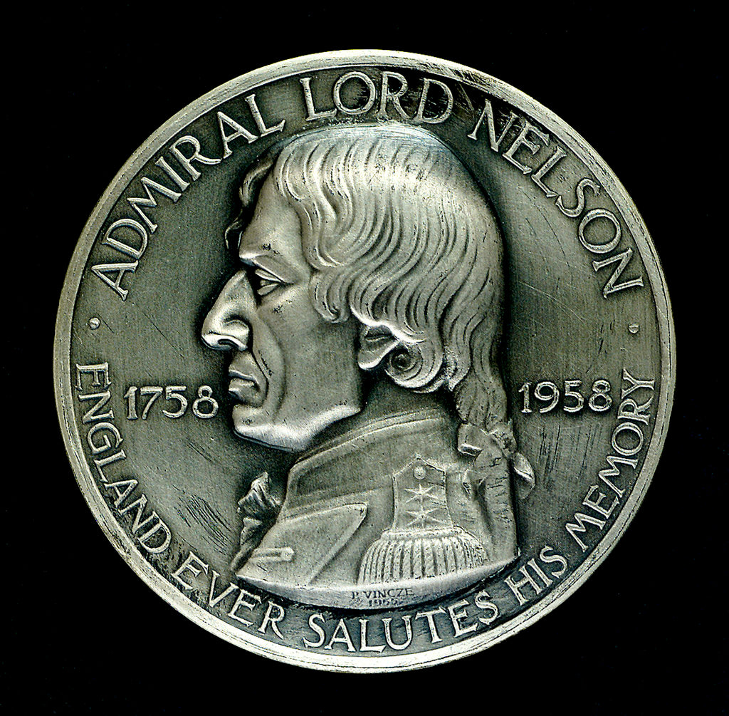 Detail of Medal commemorating the 200th anniversary of the birth of  Vice-Admiral Horatio Nelson, 1958; obverse by Paul Vincze